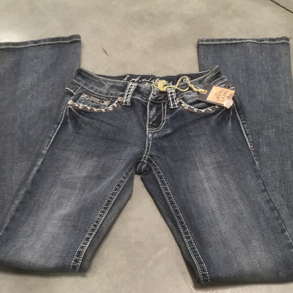 Brand New LA IDOL boot cut jeans bling sz 0
